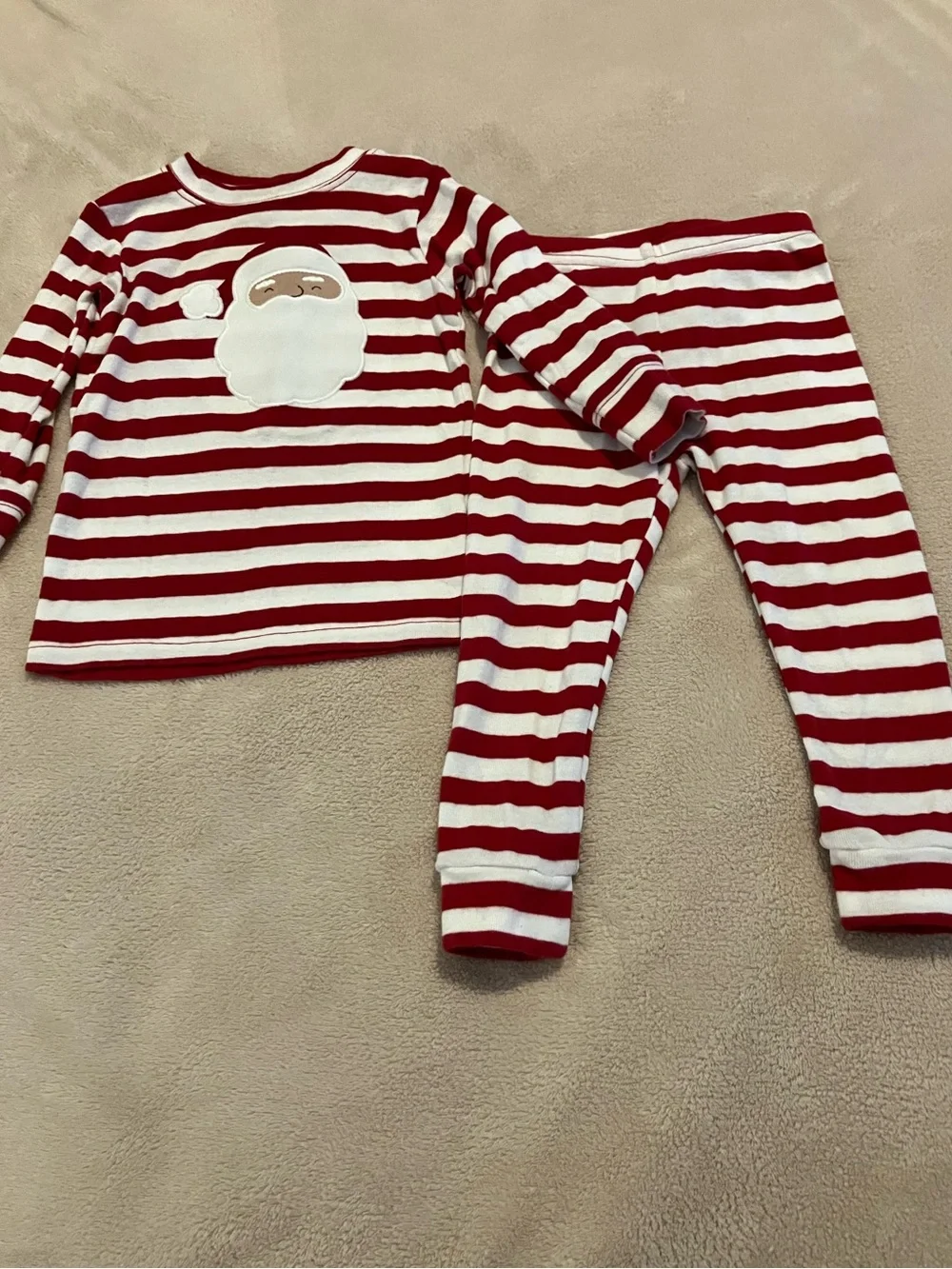 Carter’s Christmas Pajamas 12M Red White Striped Santa 2-Piece Set